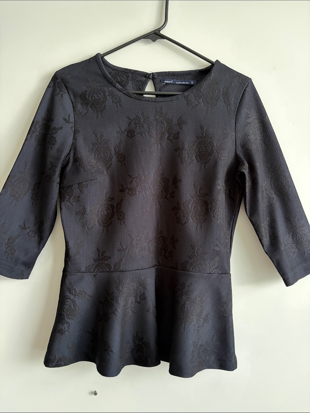 next Black Floral Jacquard Peplum Top - fits 8-10